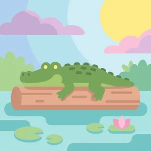 Alligator on a Log in Swamp