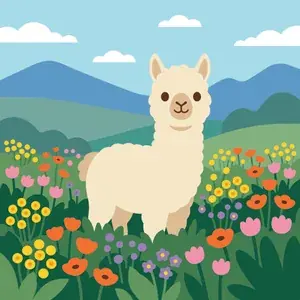 Alpaca in a Colorful Flower Field