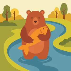 Bear Catching Fish in a River