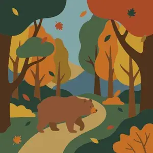Bear Walking Through Autumn Forest