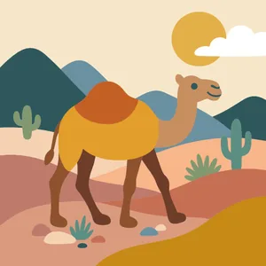 Camel Walking Through Desert Mountains