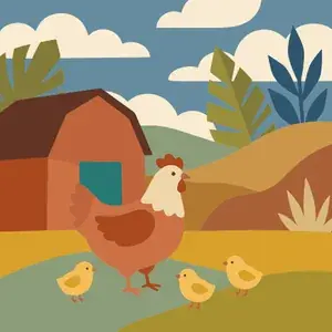 Mother Hen with Baby Chicks at the Barn