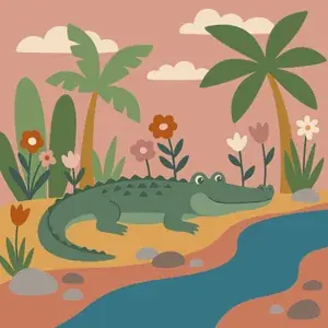 Crocodile Resting by a Tropical River
