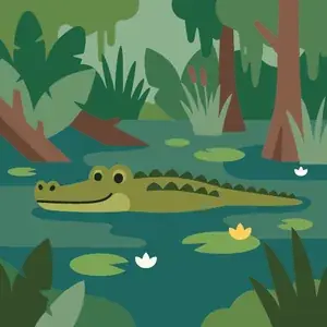 Crocodile Swimming in Swamp