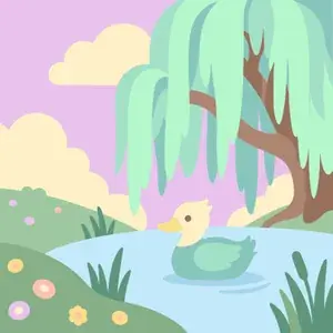 Duck Swimming Under Willow Tree