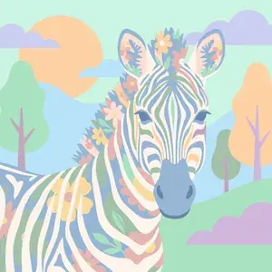 Zebra Portrait with Flower Crown