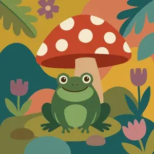 Frog Sitting Under a Toadstool