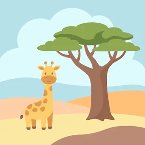 Baby Giraffe Beside Acacia Tree