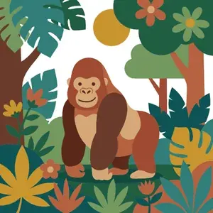 Gorilla Sitting in Misty Forest