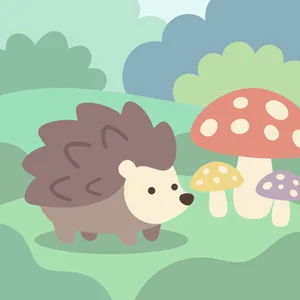 Hedgehog Sniffing Mushrooms