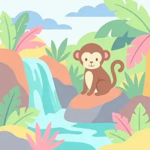 Monkey on Tropical Floral Pattern