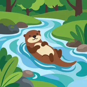 Otter Floating in a Forest Stream