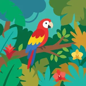 Red Parrot Perched in Rainforest