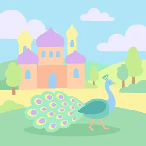 Peacock Walking Near a Palace