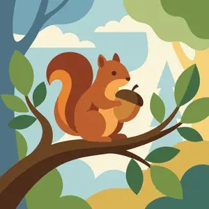 Squirrel Holding Acorn on a Branch