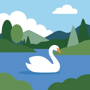 Swan Gliding on Mountain Lake