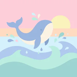 Whale Breaching in Pastel Sea