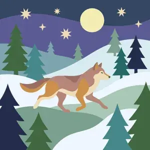 Wolf Running Through Snowy Forest